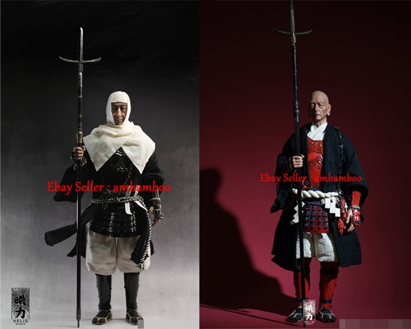 2pcs Helio Studio 1/6 Japanese Samurai Monk Black & Red Action Figures Model