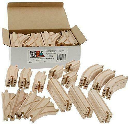 Wooden Train Track 52 Pc Set 18 ft Of Track Expansion 5 Distinct Pc 100% Fits