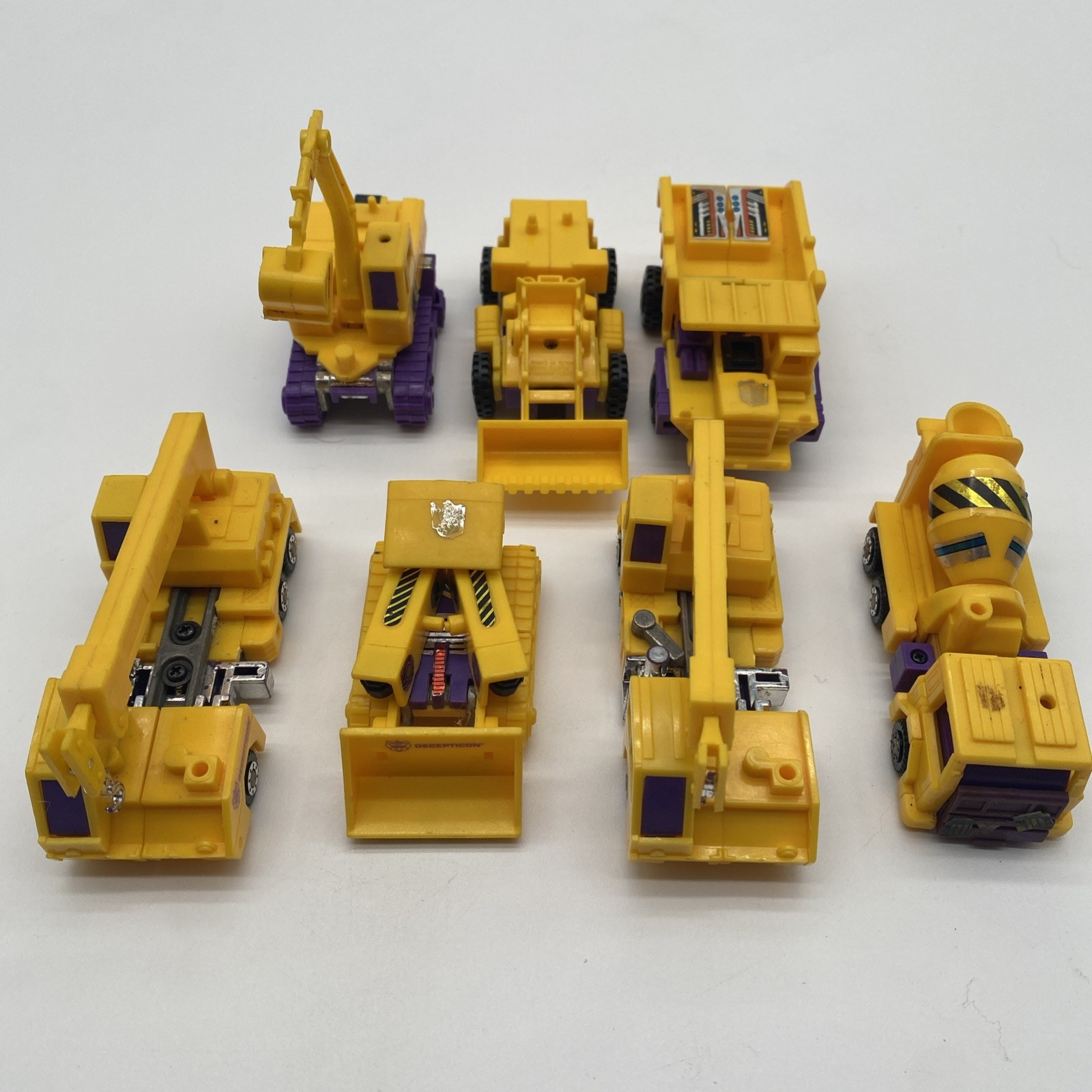 Original G2 Transformers Small Mini yellow construction lot Of 7 Vehicles