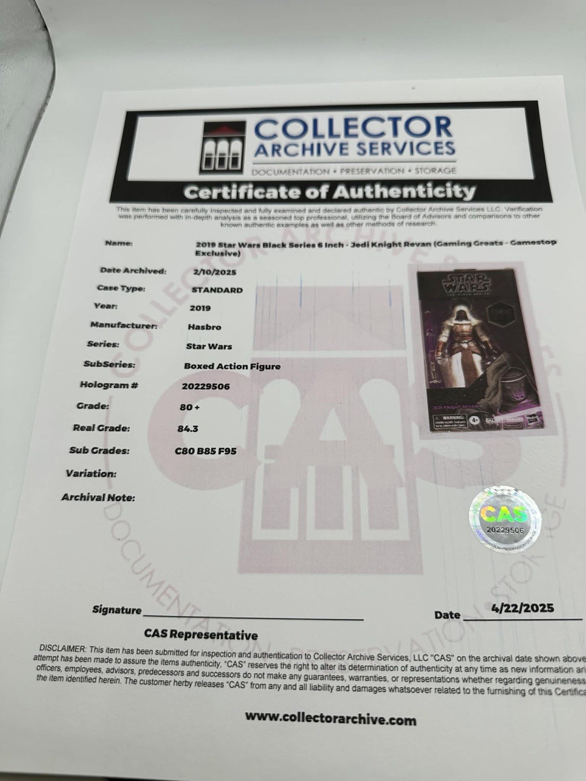 DARTH REVAN BOXED SAMPLE MOCK UP PROTOTYPE CAS GRADED 80+ COA AFA HASBRO
