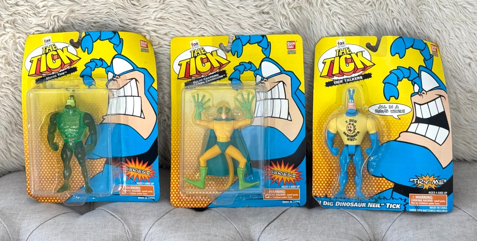 LOT (3) The Tick MUCUS Growing Dinosaur Neil CHAMELEON Action Figure SERIES II