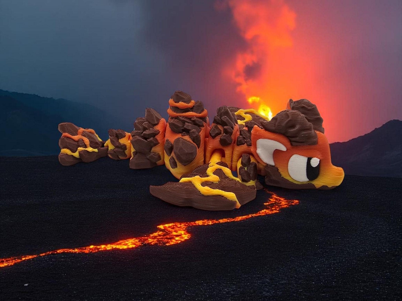 3D Printed Articulated Lava Dragon: Poseable Fire Dragon with Egg