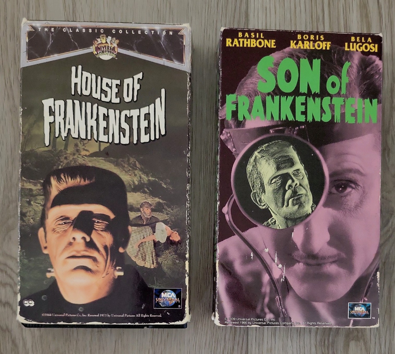 Vintage Lot 2 Frankenstein VHS House& Son of Frankenstein Halloween 40s 70s 90s