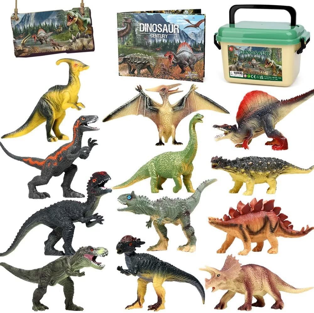 Realistic Dinosaur Figure Toys,12 Pack 6&Prime; Large Size Plastic Dinosaur Set w/Book