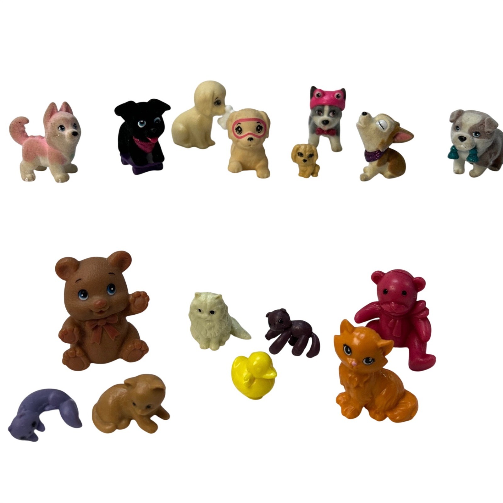 Vintage Mixed Miniature Animal Figurine Lot Flocked Dogs Cats Bears Duck 15pc