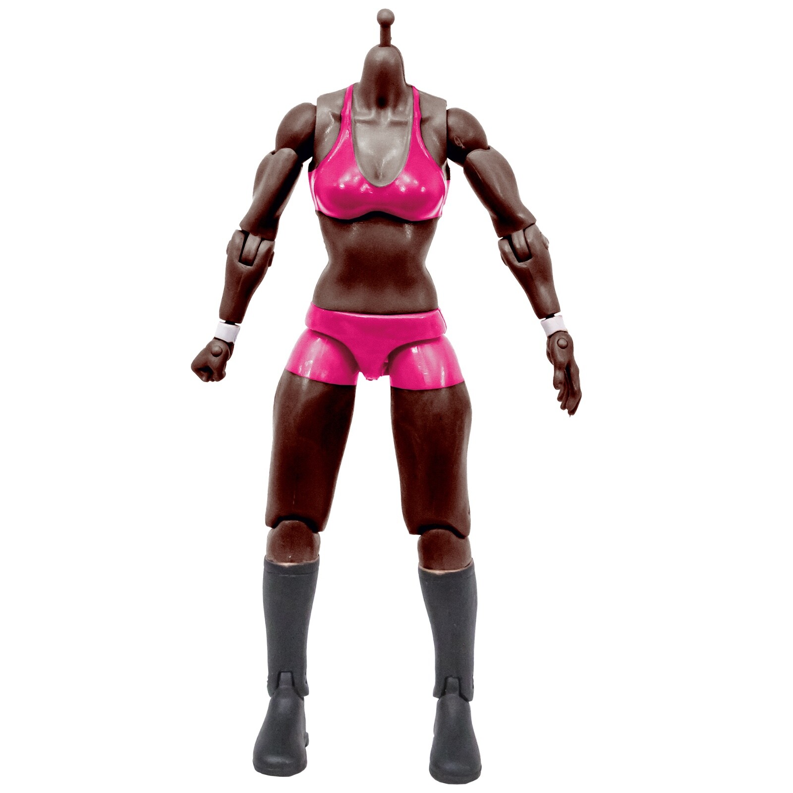 Generic 6.5 Inch Female Wrestling Action Figure With Black Body & Pink Trunks