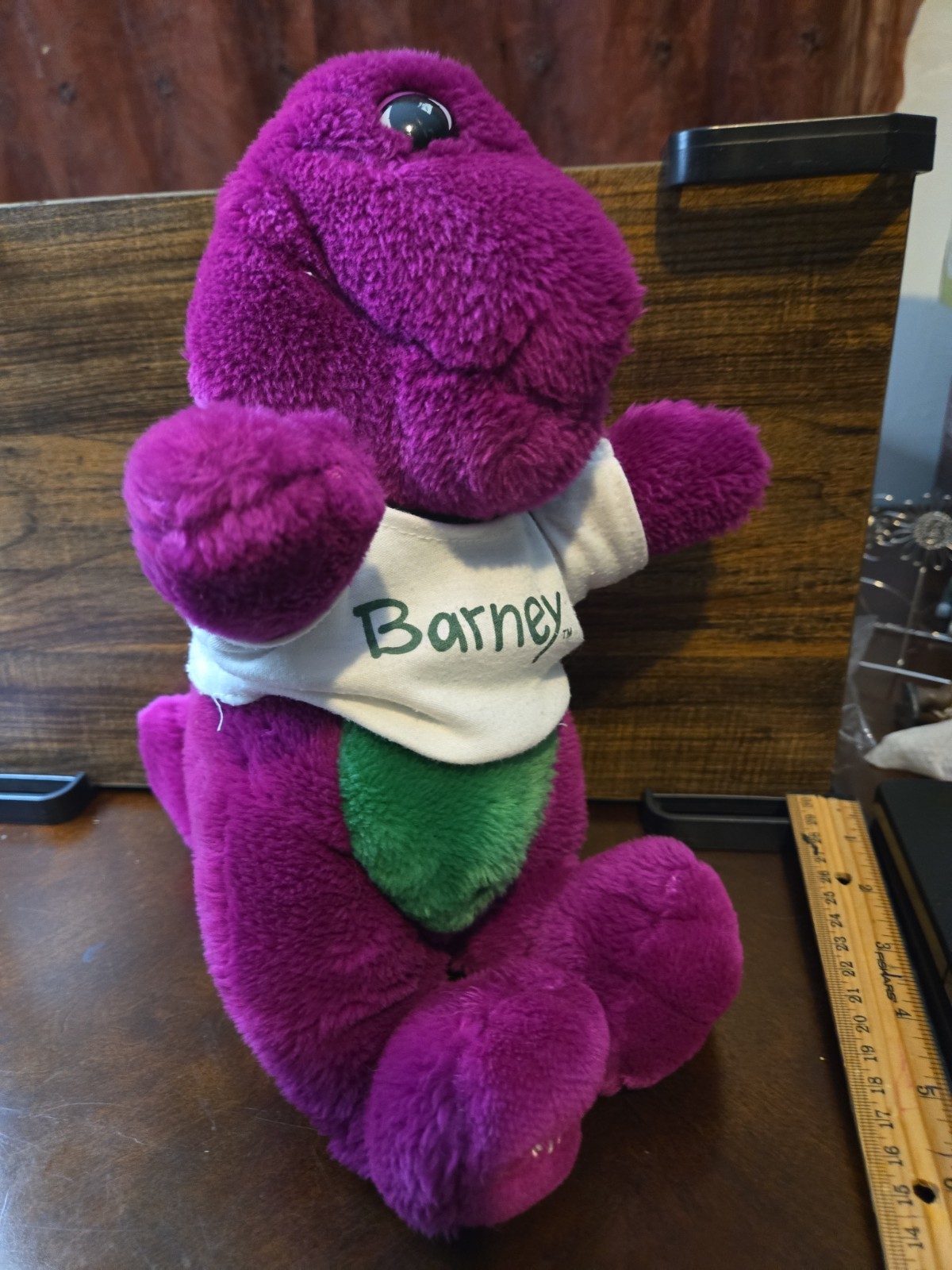 Vintage 1992 The Lyons Group 13” Barney Plush Toy Stuffed Animal With T-Shirt