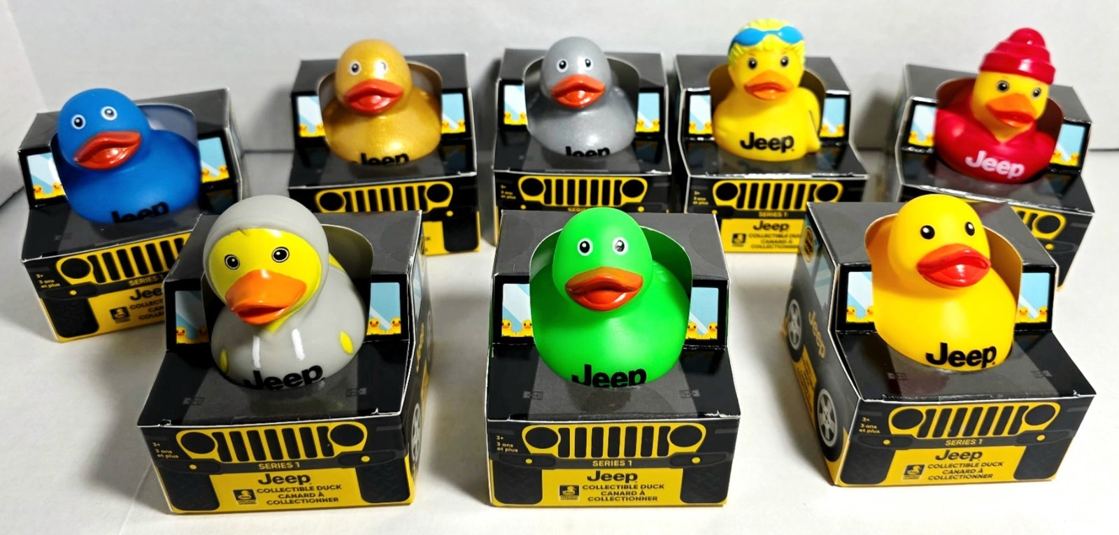 Jeep Branded 2&Prime; Ducks in Paper Jeep 4×4 Box Set Of 8 W/ Some UV Reflective *READ
