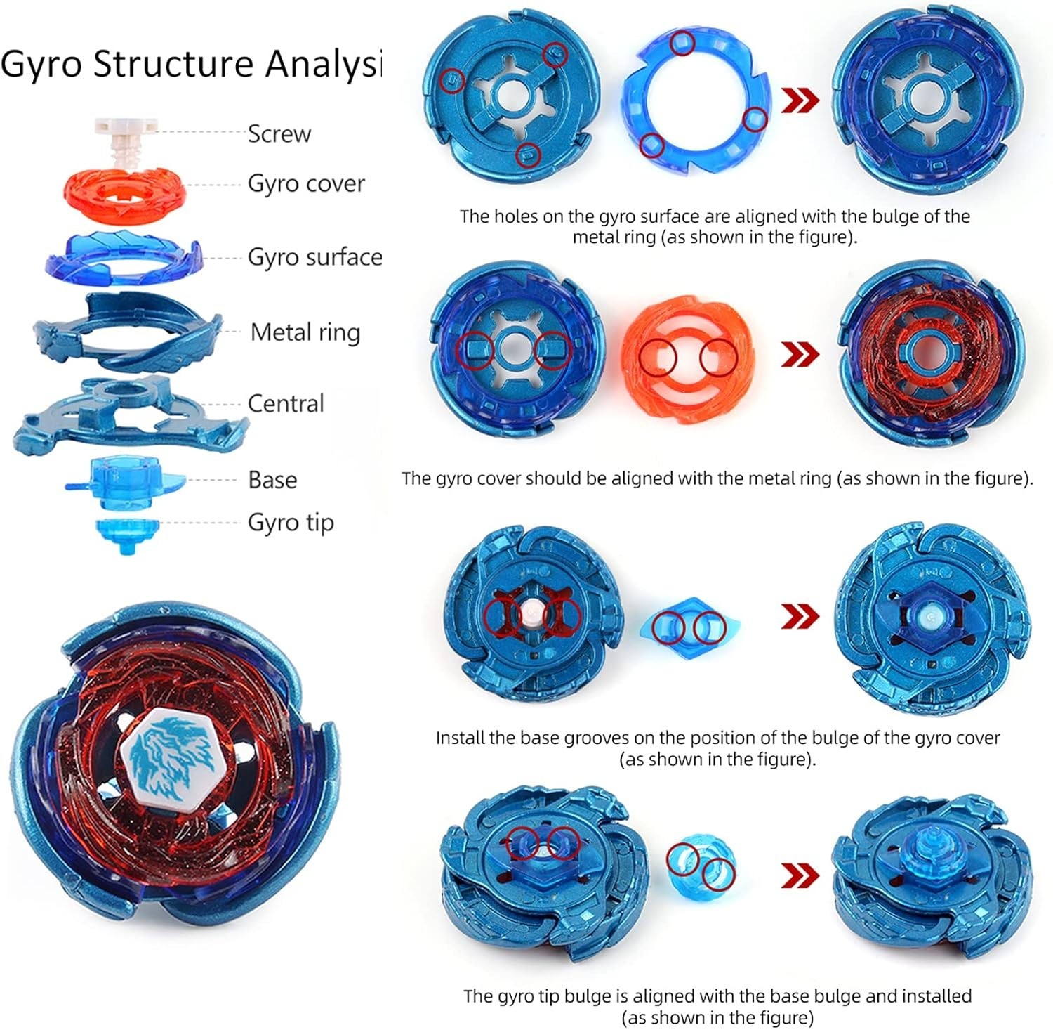 Gyros 6-Pack Battle Tops Metal Fusion Set with Launchers & Stickers for Kids 6+