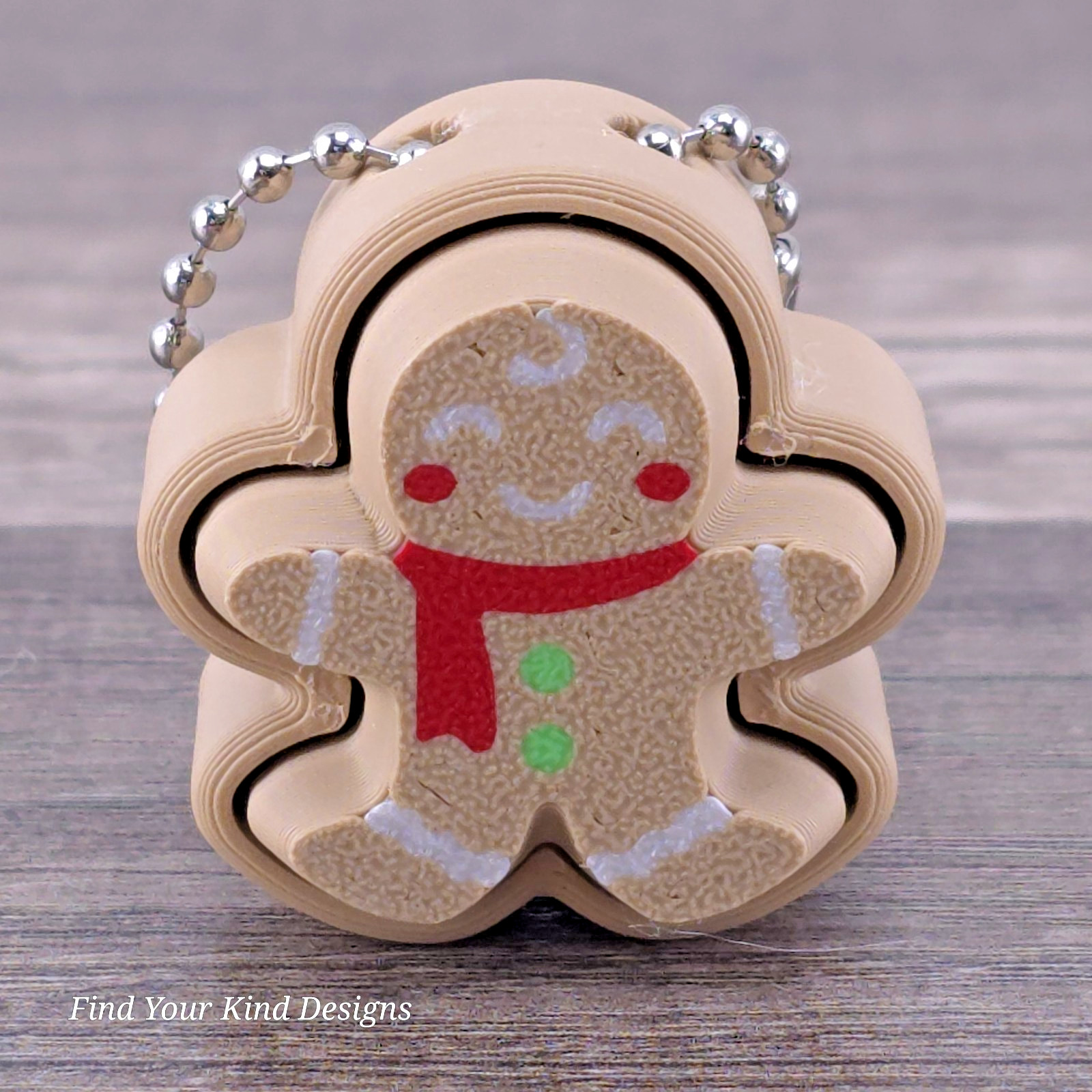 Gingerbread Man Clicker with Red Scarf– 3D Printed Fidget Toy with Keychain