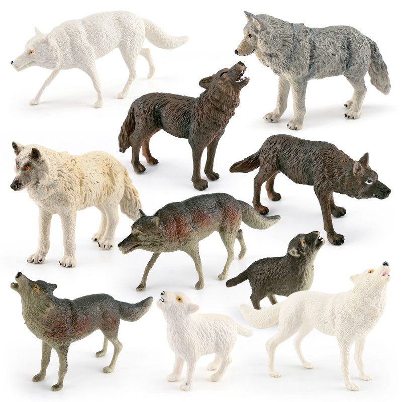 10pcs Simulation Wolf Wild Animal Figurines Wolf Ornaments Model Landscape Decor