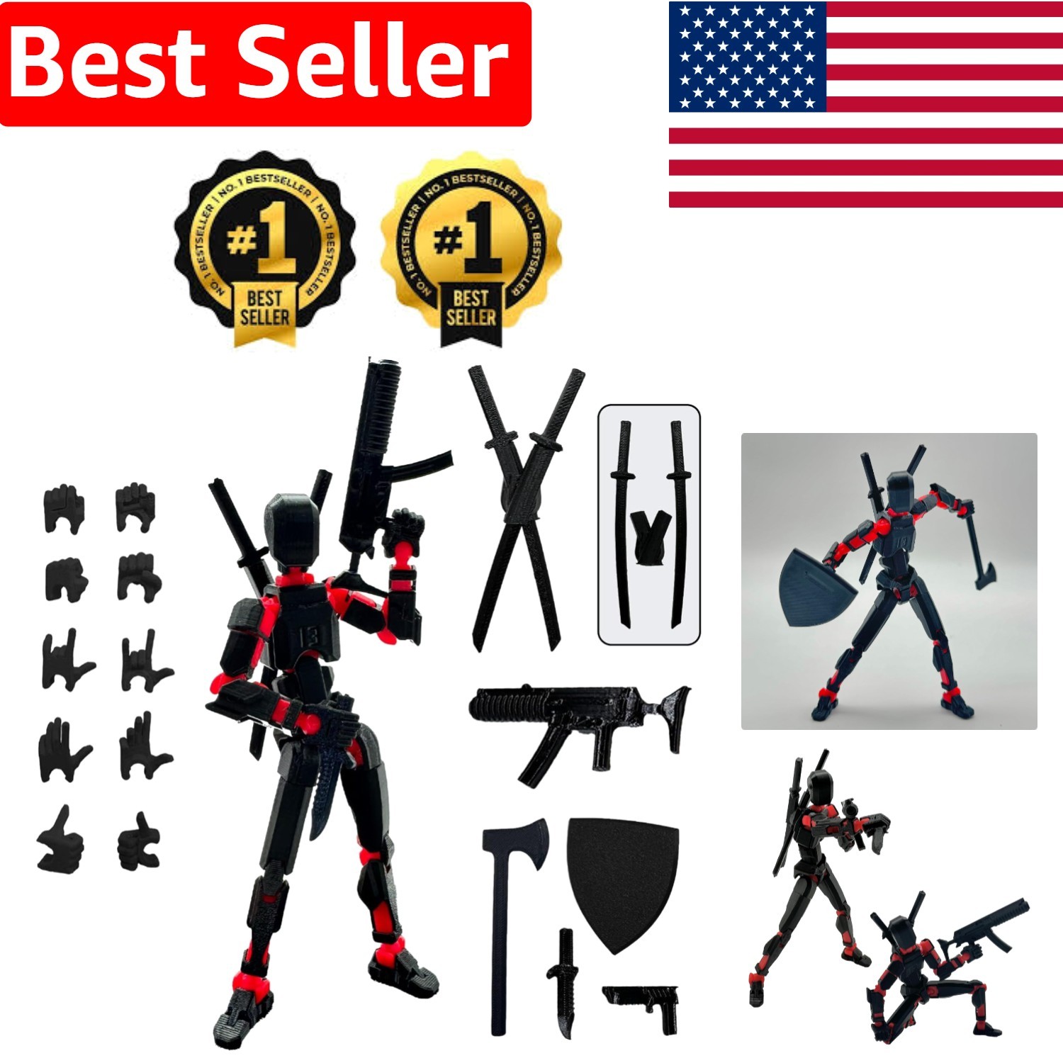 Artistic 5.54-Inch Dummy13 Figure with Movable Joints and Weapon Set – Black