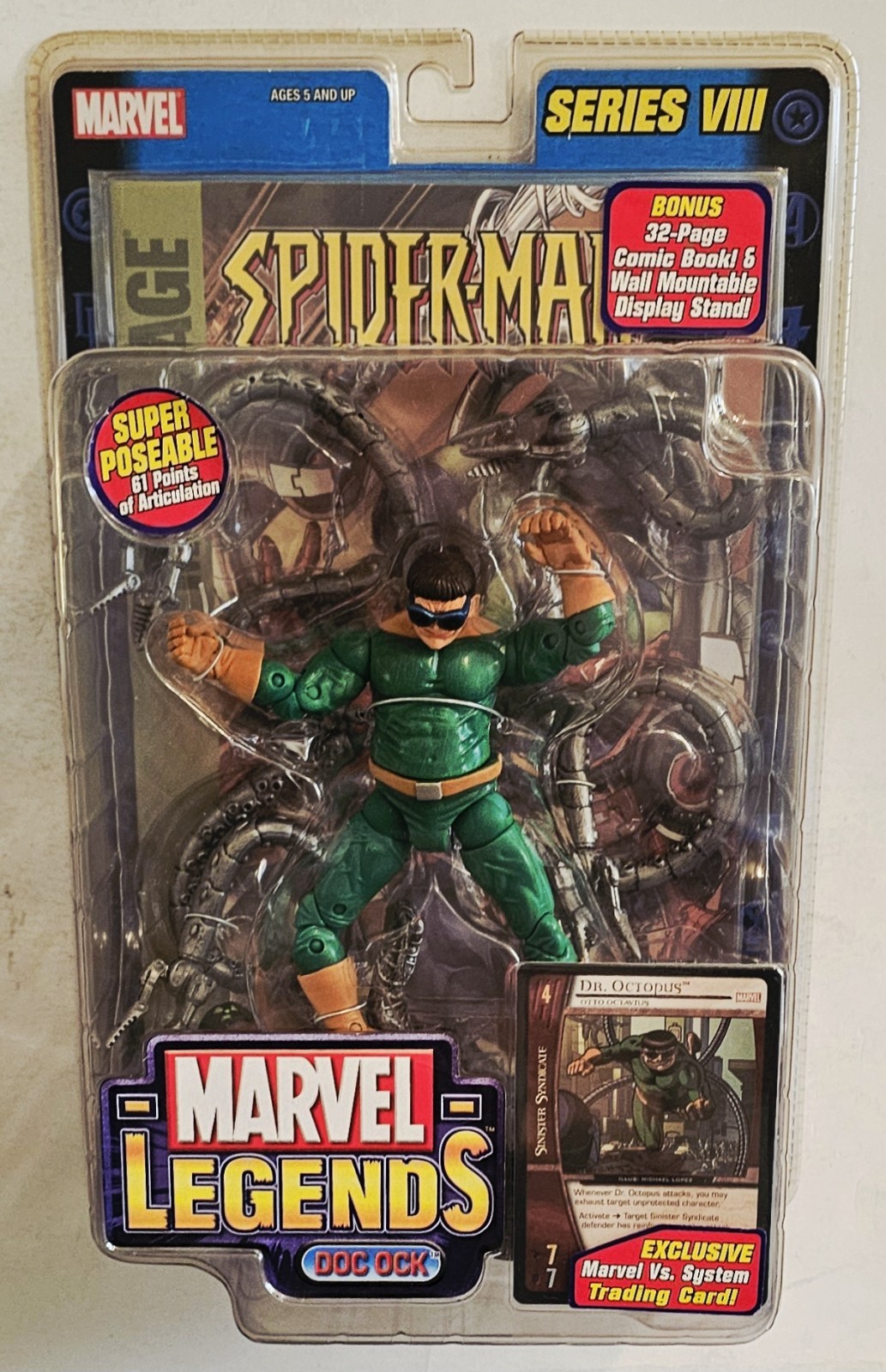 TOY BIZ MARVEL LEGENDS SERIES VIII 8 DOC OCK FIGURE with COMIC BOOK & STAND