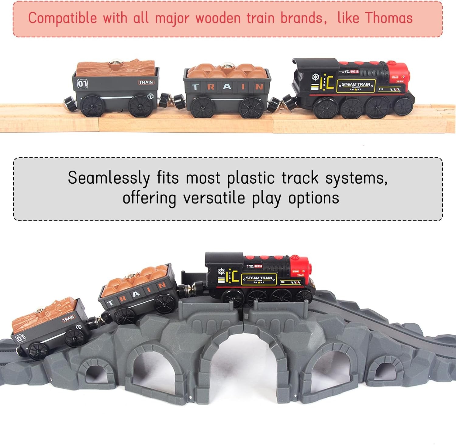 Motorized Train for Wooden Track, Remote Control Train with Magnetic Connection,