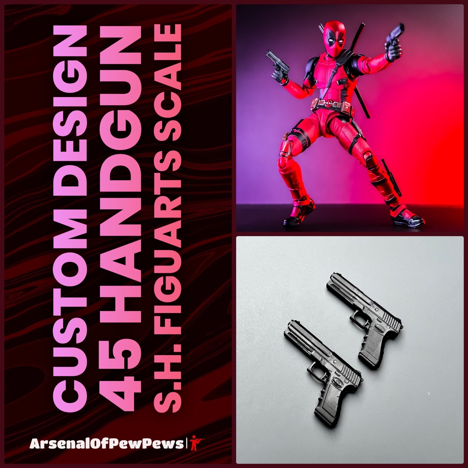S.H. Figuarts Scale “Custom Design” 45 handguns (Lot x2) – Deadpool 3D Printed