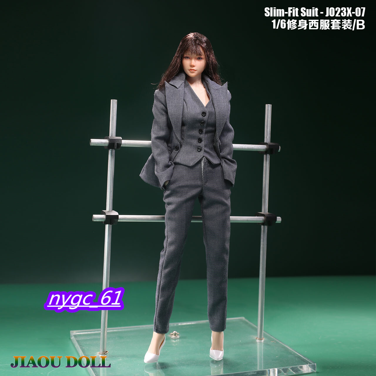 1/6 Gray Slim Suit Coat Trousers Vest Clothes Fit 12 » Female PH TBL Body doll