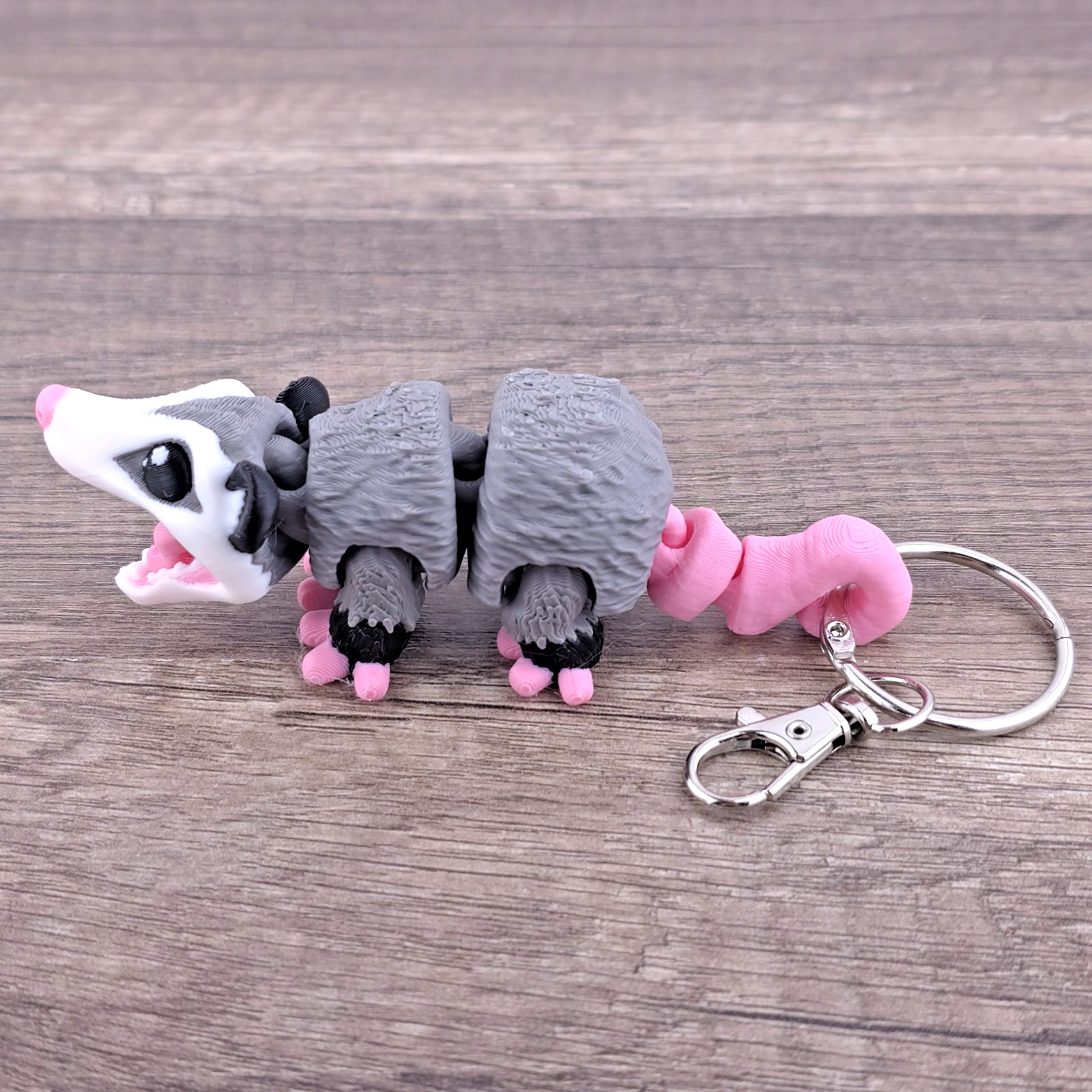 3D printed Mini Opossum Keychain articulated 4 in Flexi Fidget gift