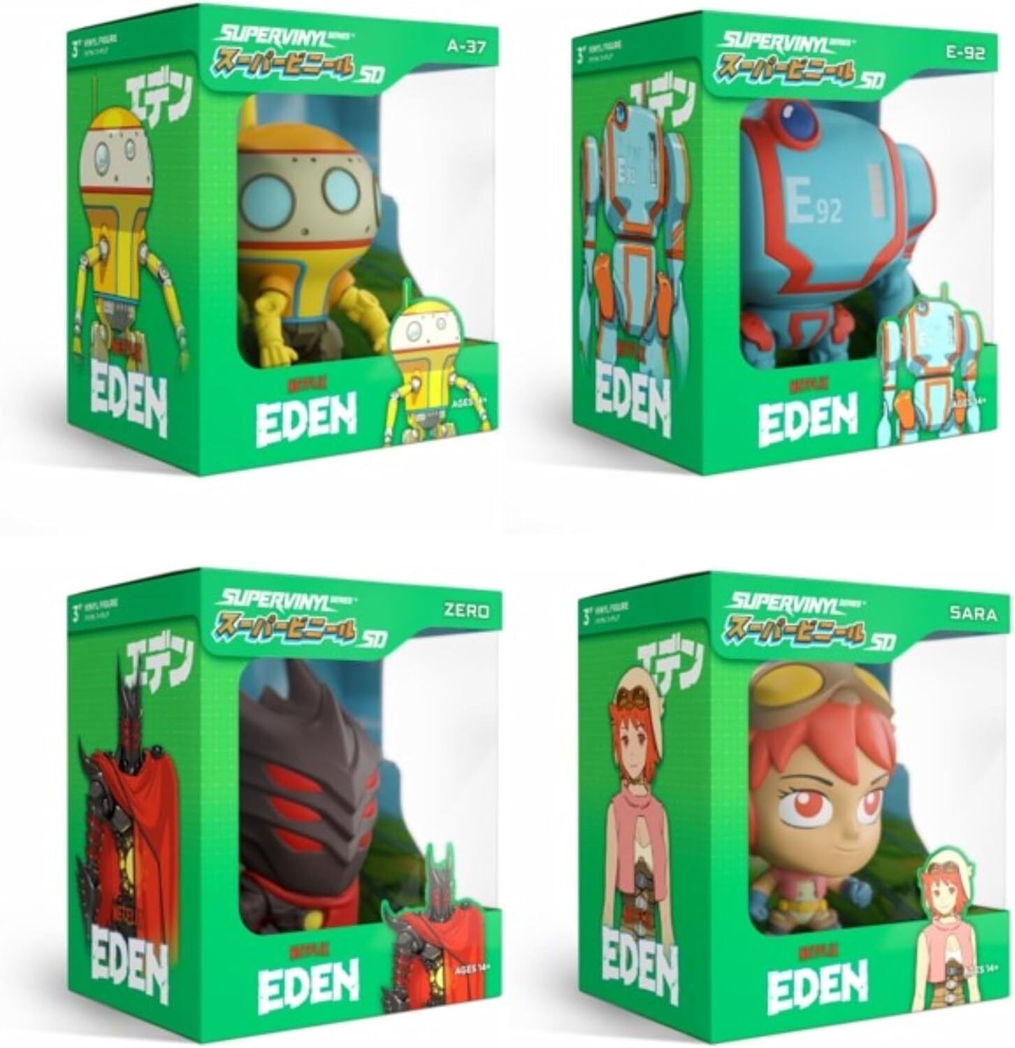 Super7 EDEN Supervinyl 3&Prime; Mini Figures COMPLETE lot of 4 Netflix Anime