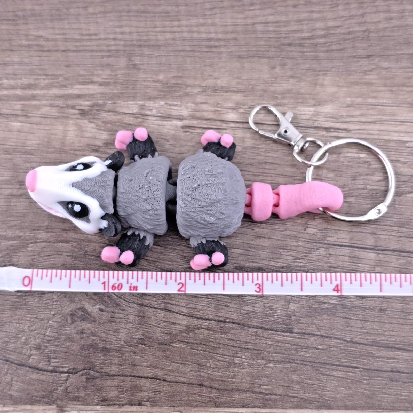 3D printed Mini Opossum Keychain articulated 4 in Flexi Fidget gift