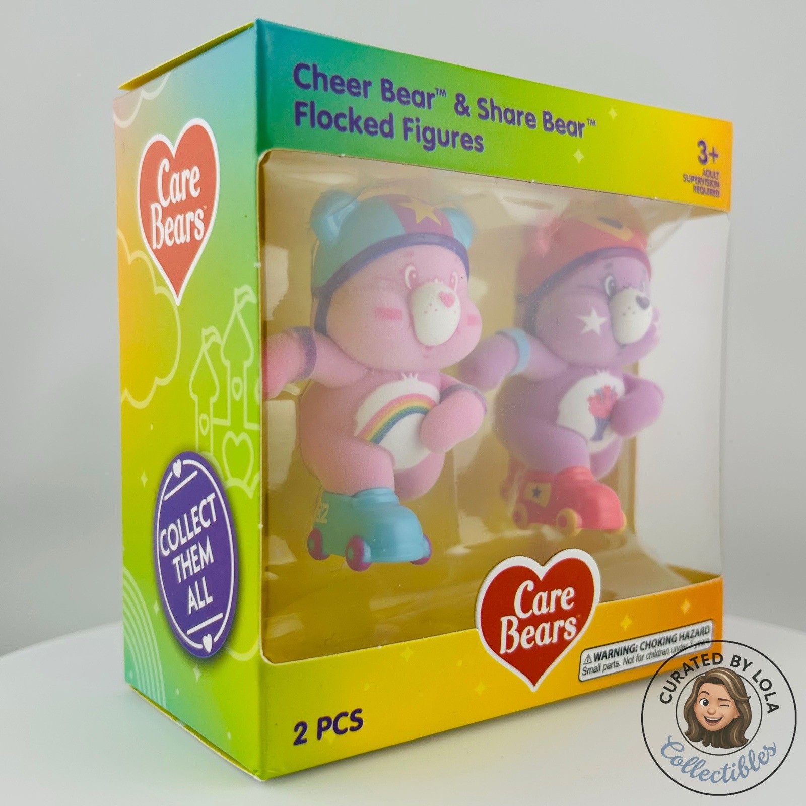 Care Bears Flocked Cheer Bear & Share Bear Roller Skates 2pc NIB