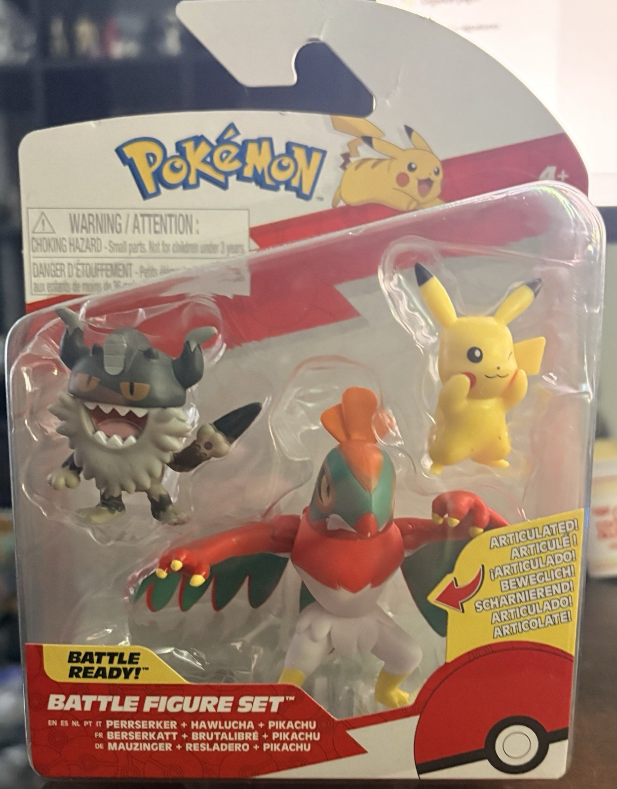 Jazwares Pokémon Battle Figure Set Perserkat Hawlucha Pikachu (Ages 4+)