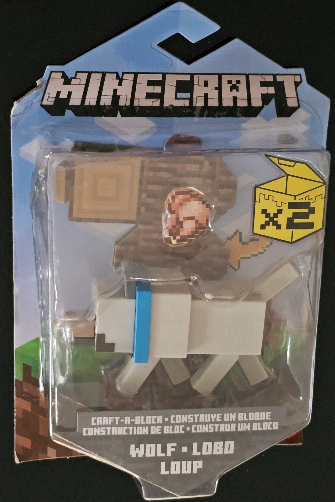2021 Minecraft Craft-a-Block Action Figure: WOLF (Blue Collar) NEW IN BOX