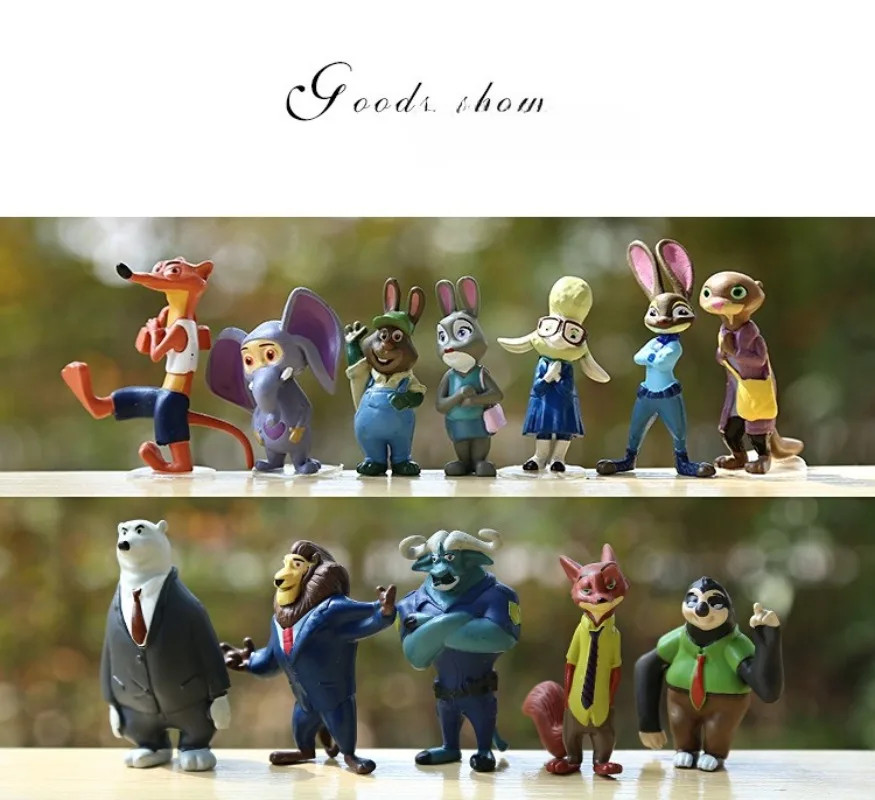 12 pcs set Zootopia Animals Action Figure 4-8 cm Kids Toys Gift Collection Cake