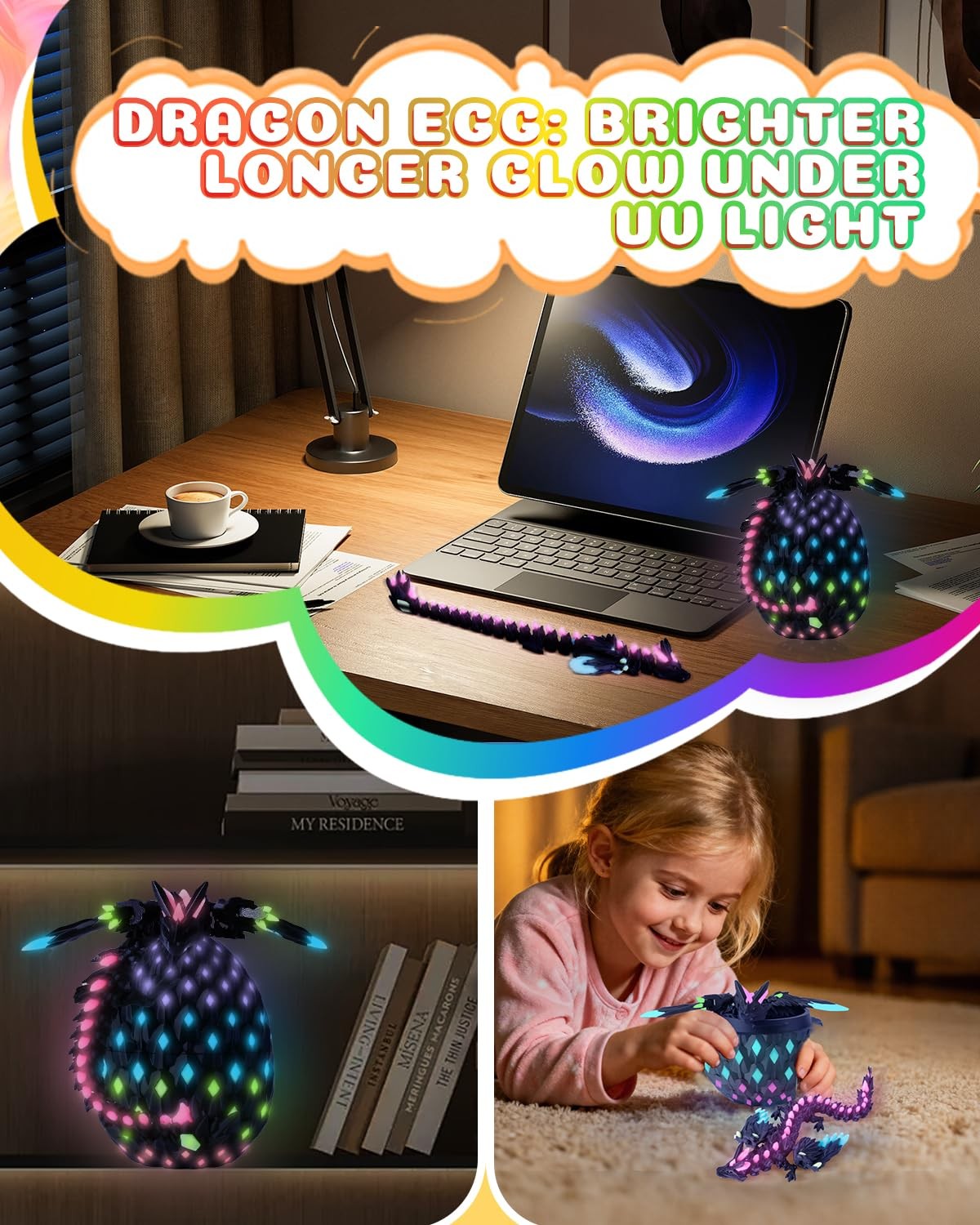 3D Printed Easter Dragon Eggs with Wings Rainbow Glow in The Dark Crystal Stuff