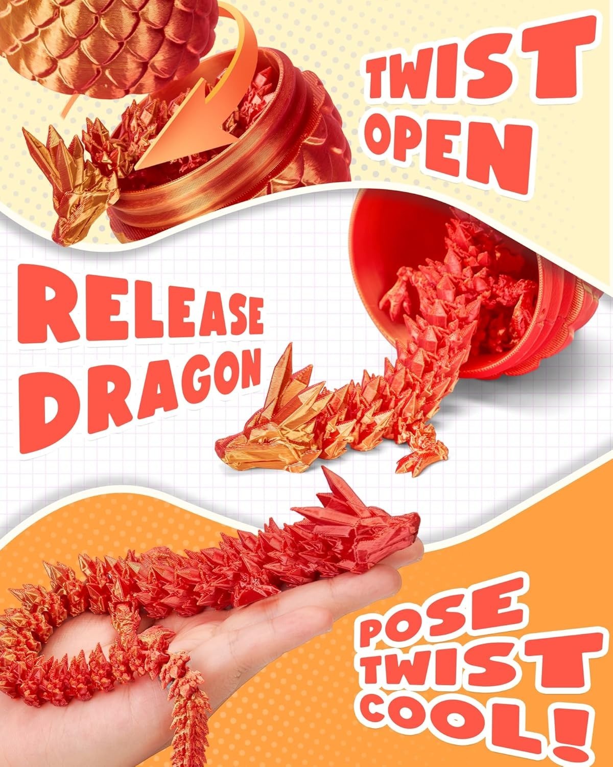 12&Prime; 3D Printed Dragon Egg, Cool 3D Printer Articulated Crystal Dragon Toys fo…