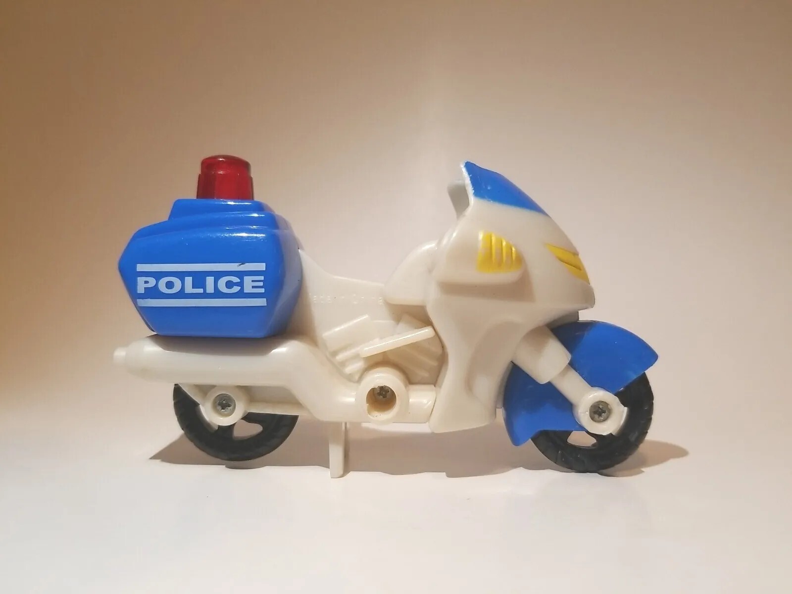 Vintage Hap-P-Kid Police Motorcycle Plastic Cop Toy Motor Bike Blue & White 90&rsquo;s