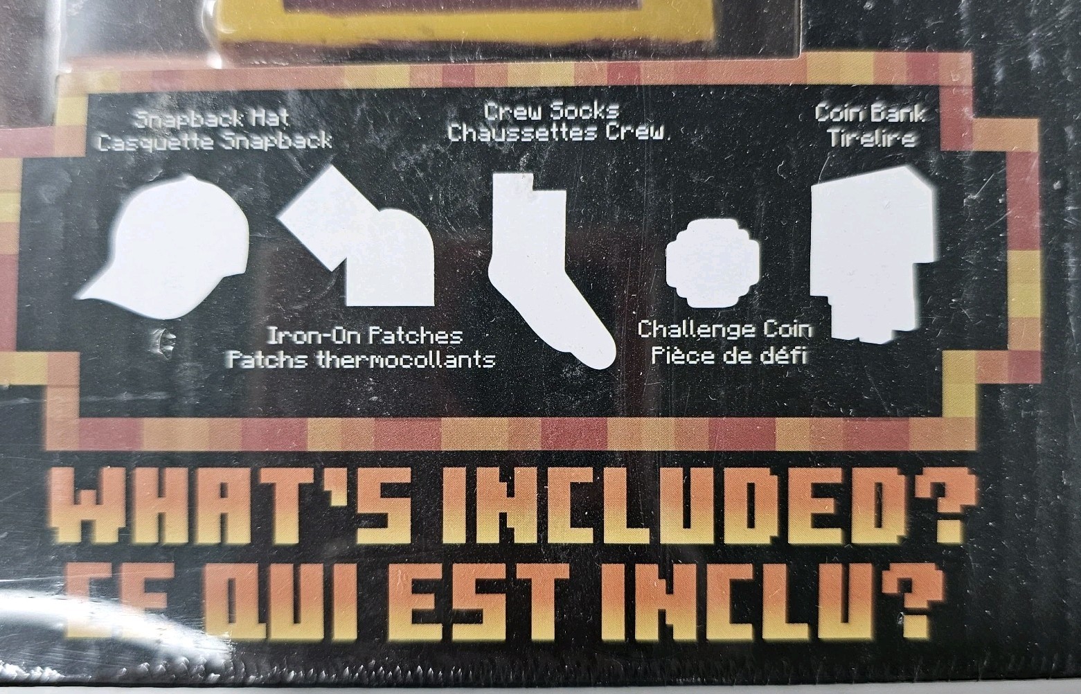 Culturefly Minecraft Dungeon Collectors Box Hat, Patches, Coin Bank, Socks NIB