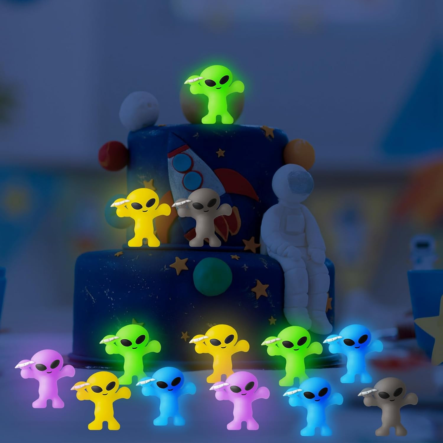 20 Pcs Colorful Mini Alien Figures Glow in the Dark Small Little Tiny Aliens Fig