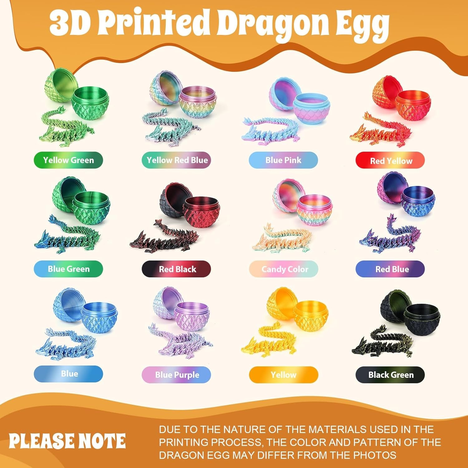 3D Printed Dragon Eggs with Dragon Inside,5 Inch Movable Articulated Dragon