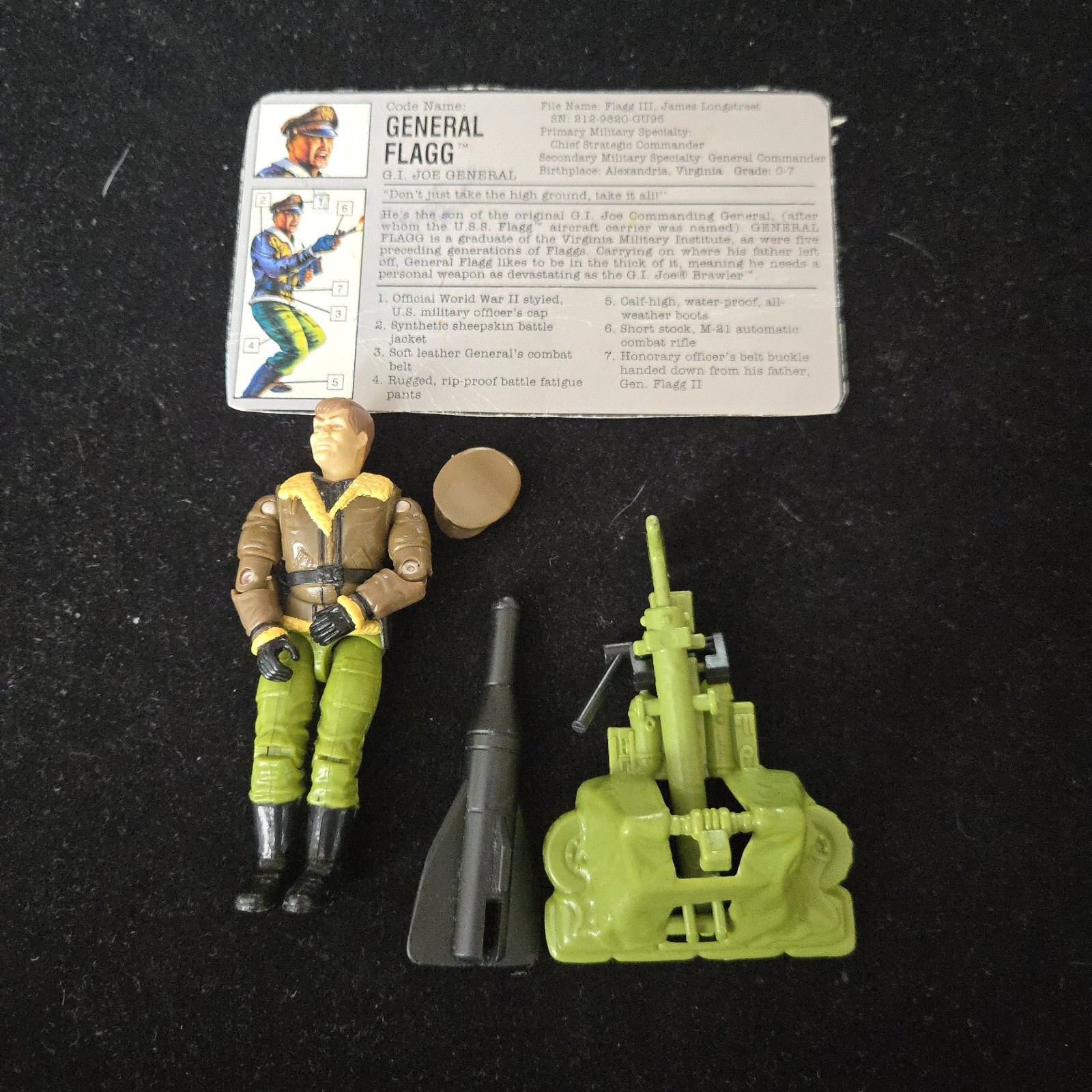 1992 GI Joe General Flagg v2 Complete w Cannon Missile Hat Stand Vintage Hasbro