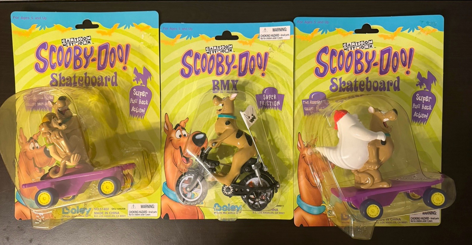 Scooby-Doo! Cartoon Networks Pullback Skateboards & BMX Lot Of 3 Boley 1998 New