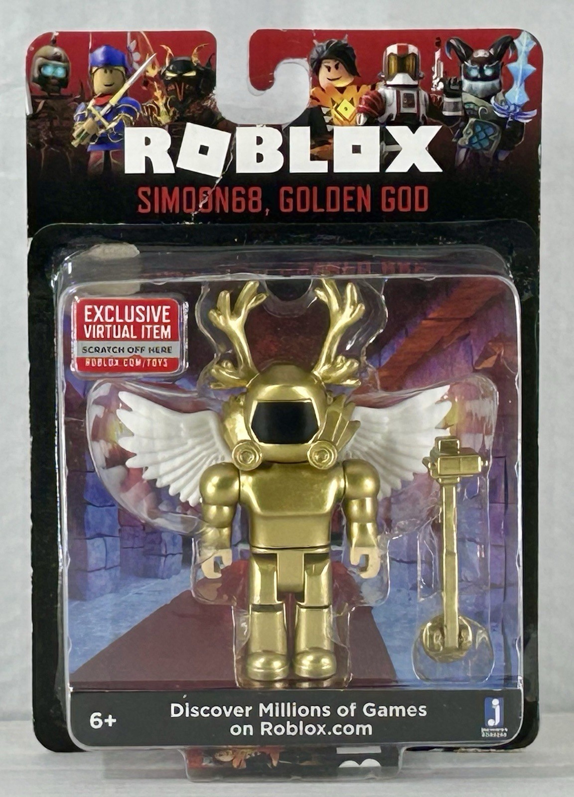 Roblox Simoon68 Golden God 3.5 in Action Figure Pkg Top RT Corner Damaged
