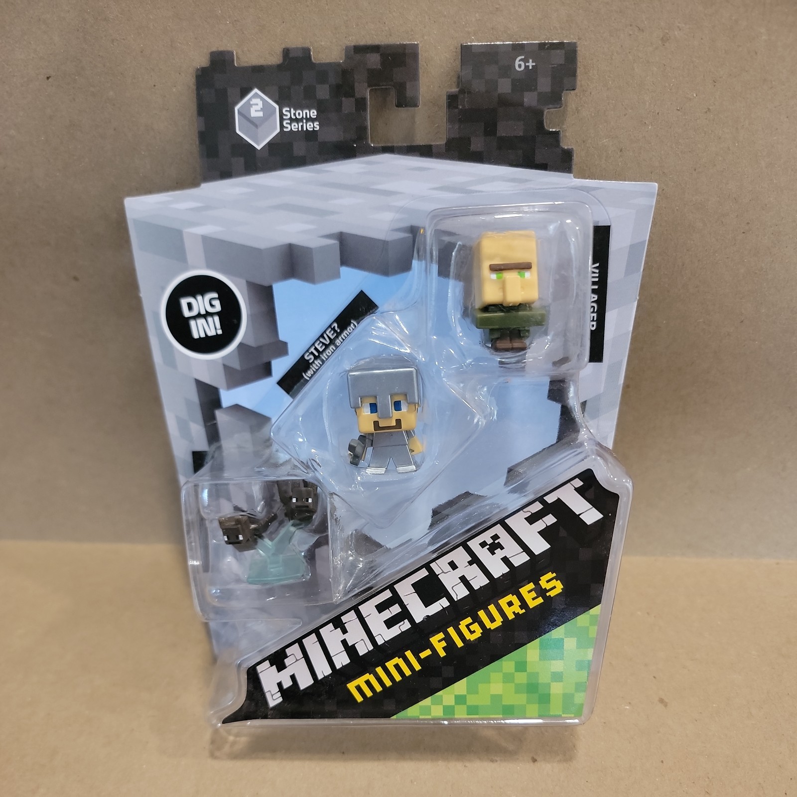 MINECRAFT 3 MINI-FIGURES STONE SERIES 2 BATS, STEVE IN IRON, VILLAGER New Rare