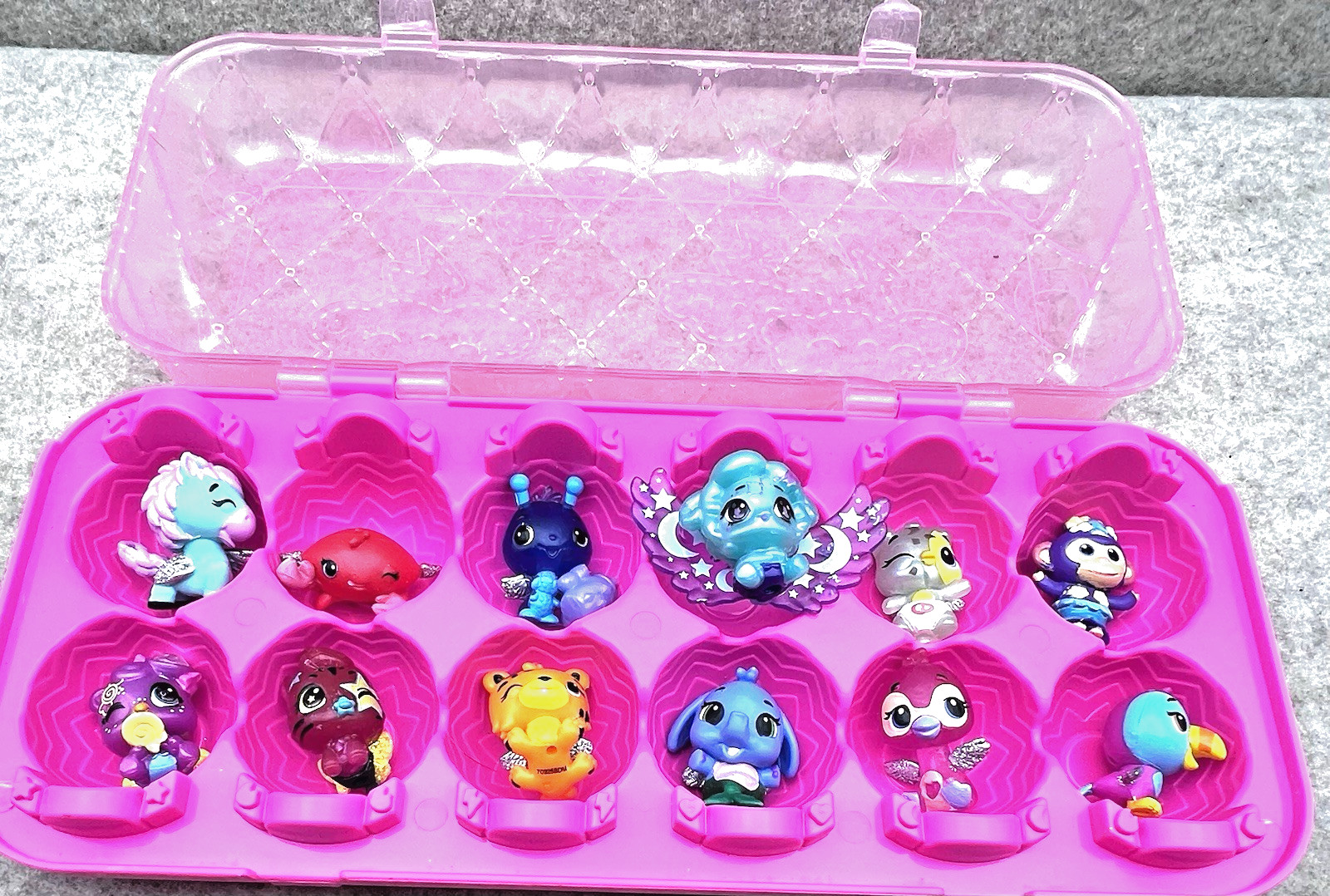 Lot of 12 Hatchimals CollEGGtibles Glitter Figures Pink Egg Carton Preowned Good