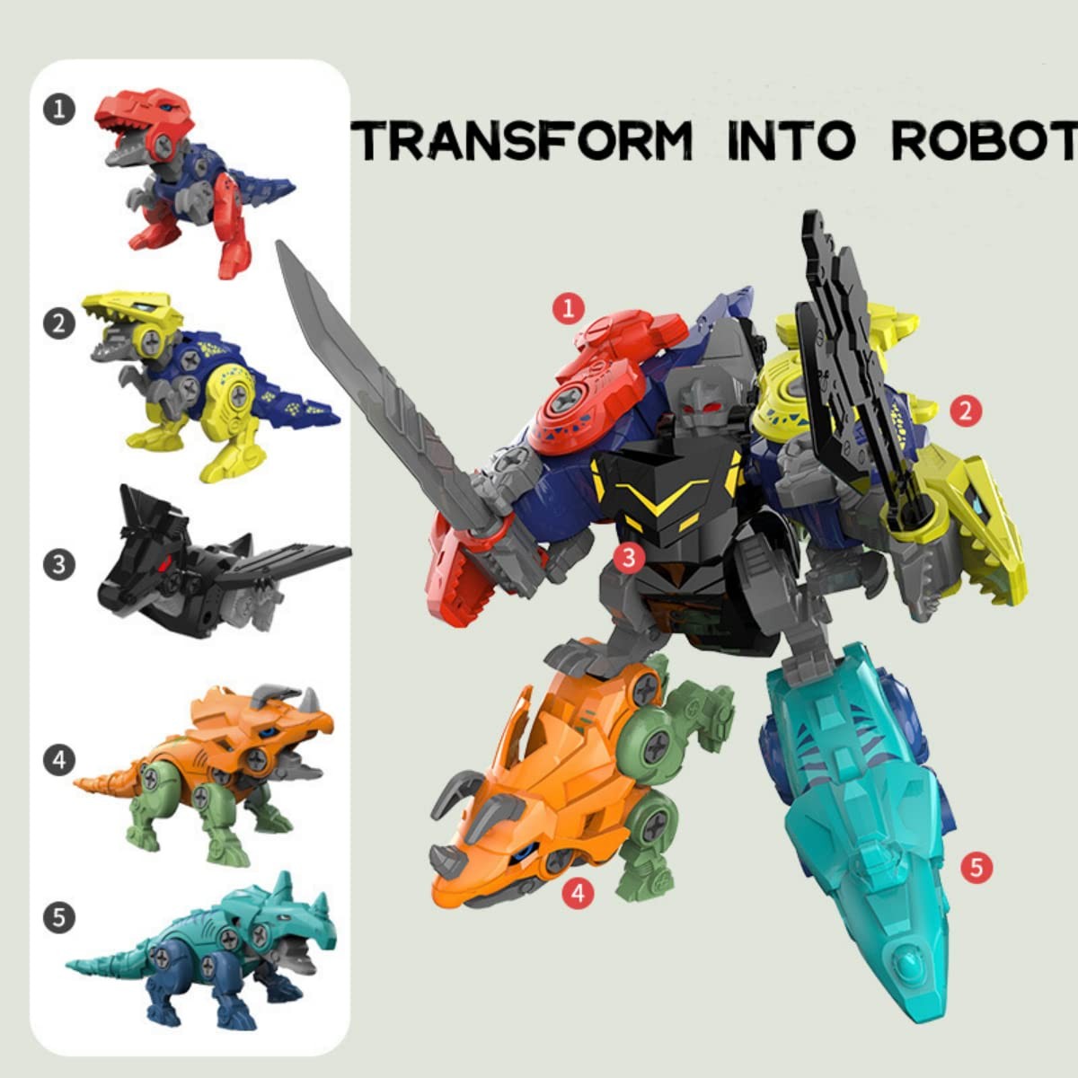 Dinosaur Transform Robot 5 in 1 Take Apart Toys Set for boy Kid Age 3 4 5 6 7…
