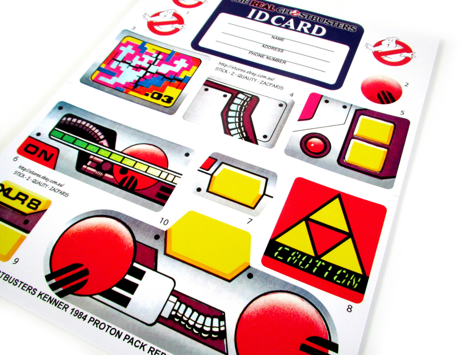 REPLACEMENT STICKERS for THE REAL GHOSTBUSTERS PROTON PACK & PKE METER + ID 1984