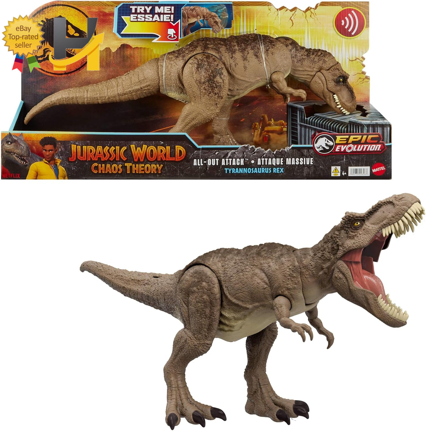 Jurassic World T. Rex Dinosaur Toy with Sound & Movement All-Out Attack USA ONLY