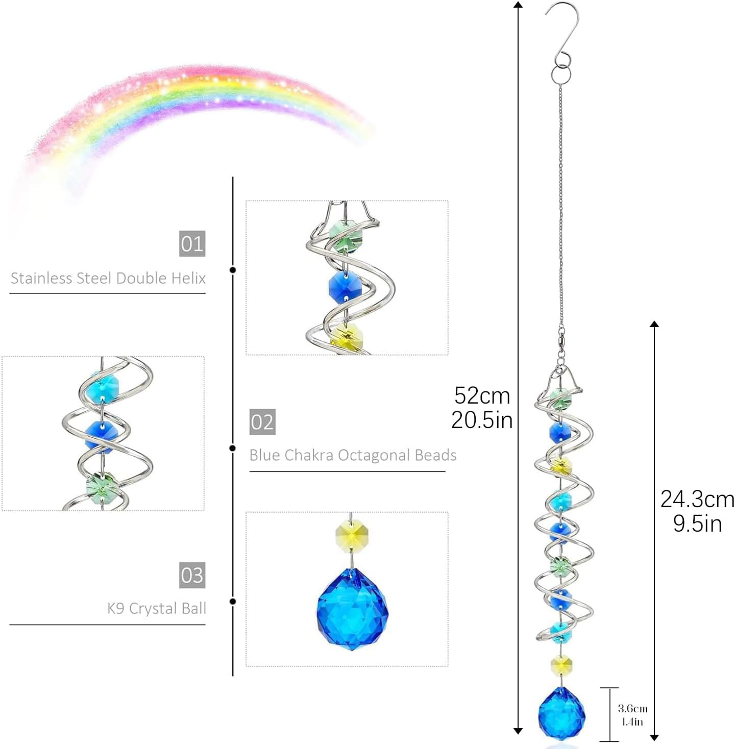 Spiral Wind Spinner Sun Catcher with Crystal Ball Indoor Outdoor Decor