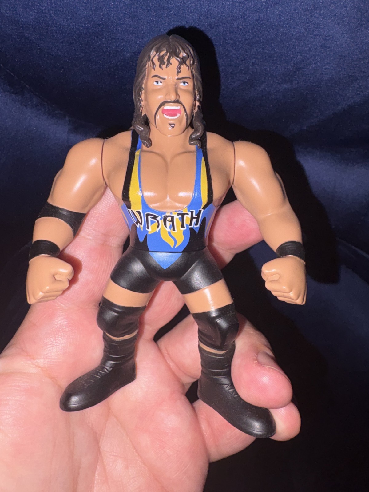 LOOSE Rare TRT Title Run Toys WRATH Blue Gear Retro Style WCW Adam Bomb 4.5&Prime; fig