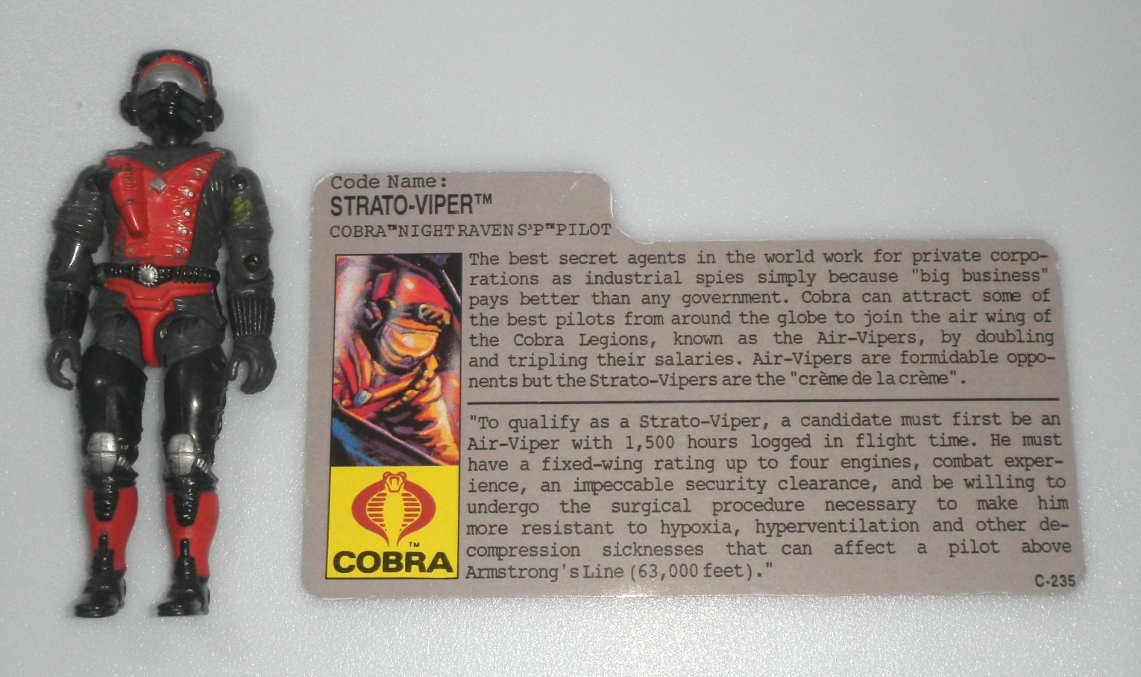 Vintage 1986 Strato Viper File Card G.I. GI Joe Cobra Complete Figure 3.75 ARAH