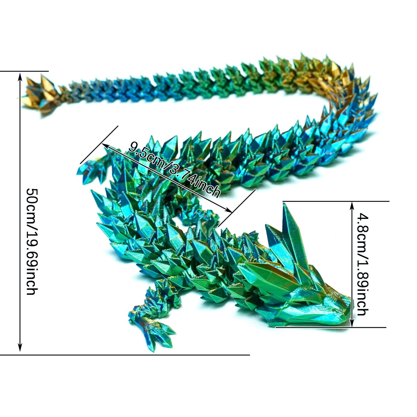 20inch 3D Printed Crystal Dragon Model,Articulated Animals figure,Toy Home Decor