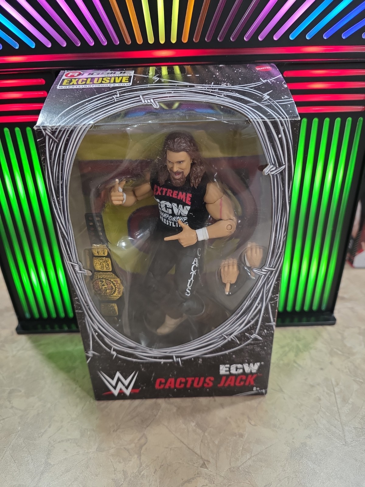 WWE Ringside Exclusive Cactus Jack With ECW Title Belt Mattel Mick Foley Sealed