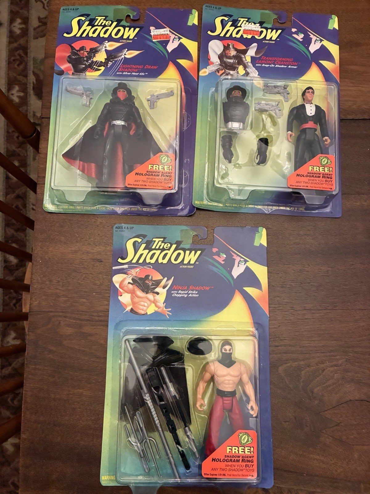 3 Unopened 1994 Kenner The Shadow Action Figures Ninja, Lightning Draw, Transfor