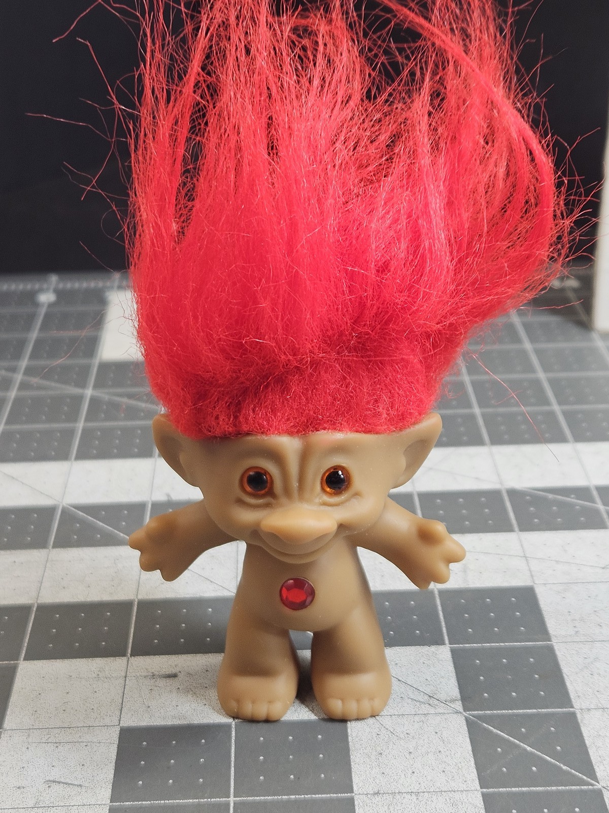Vintage Ace Novelty Troll Doll Figure Red Hair Belly Gem Made in China 3.5&Prime; Tall