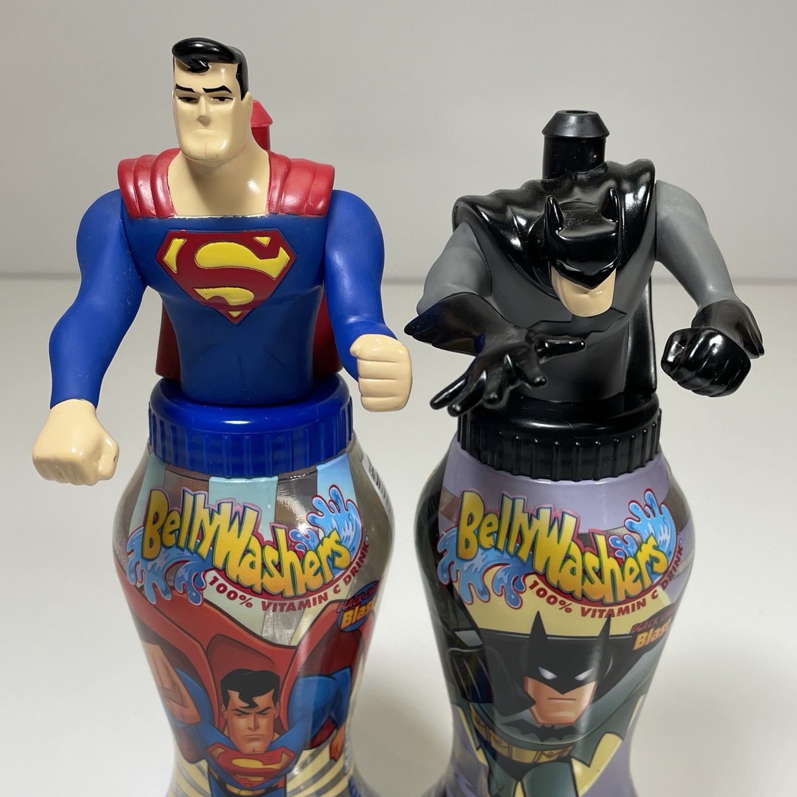 2001 Belly Washers Superman and Batman Poseable 8.5&Prime; Figural 12 oz. Bottles