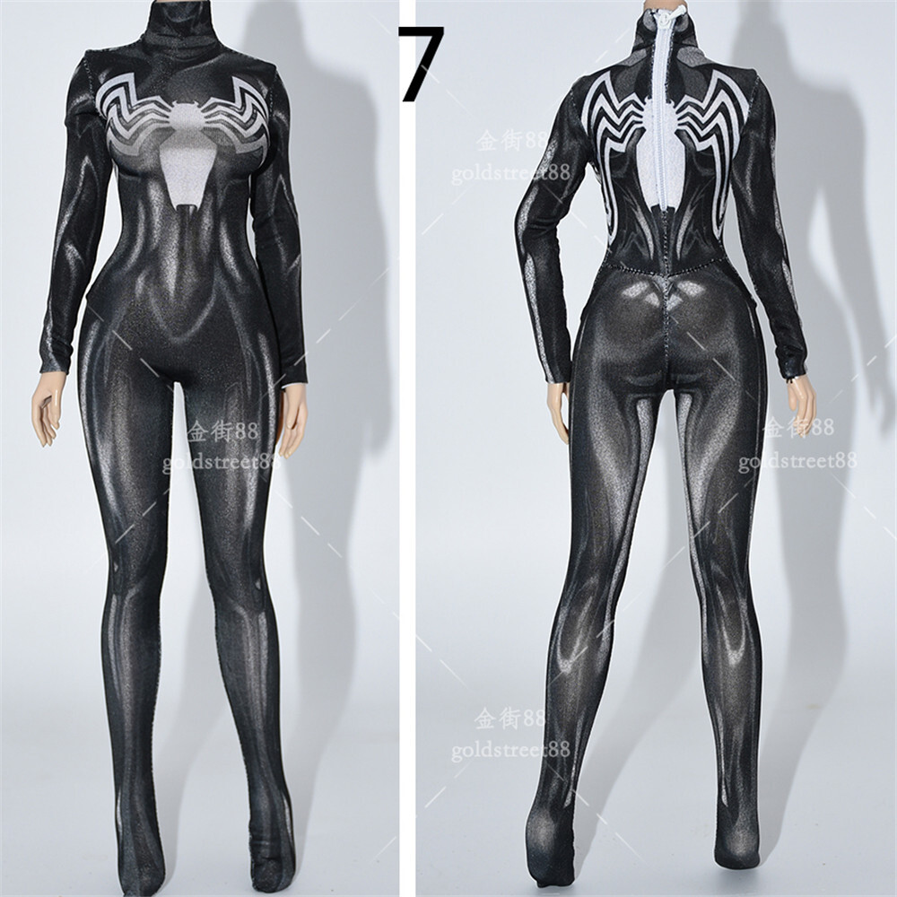 1:6 Black Slim Venom Bodysuit Tights Clothes For 12&Prime; Female PH TBL JO Figure Bod